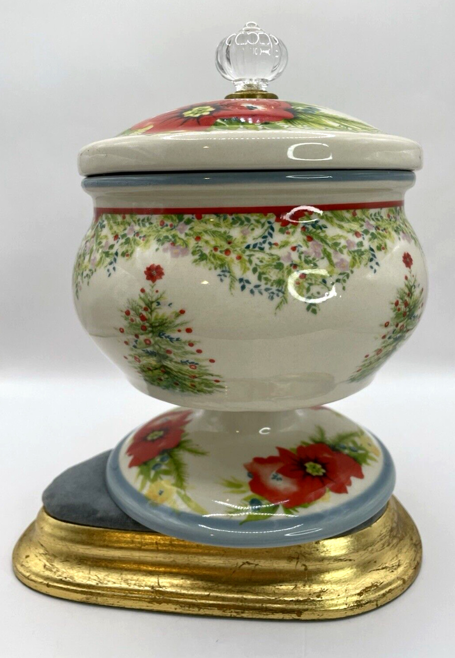The Pioneer Woman "Holiday Cheer" Christmas 5” Candy Dish With Lid Floral Jar